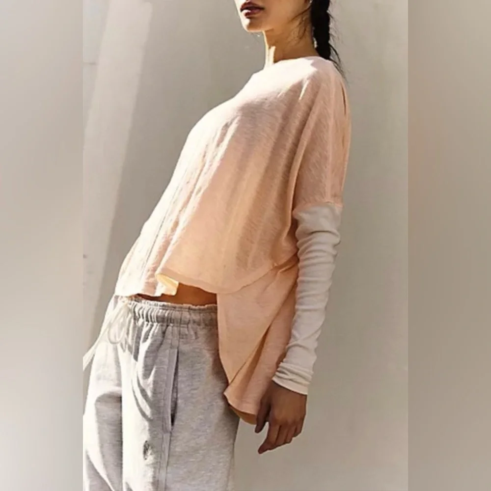 Free People Movement Full Circle Layer Top - Pastel Peach Combo Size Small - Picture 2 of 8
